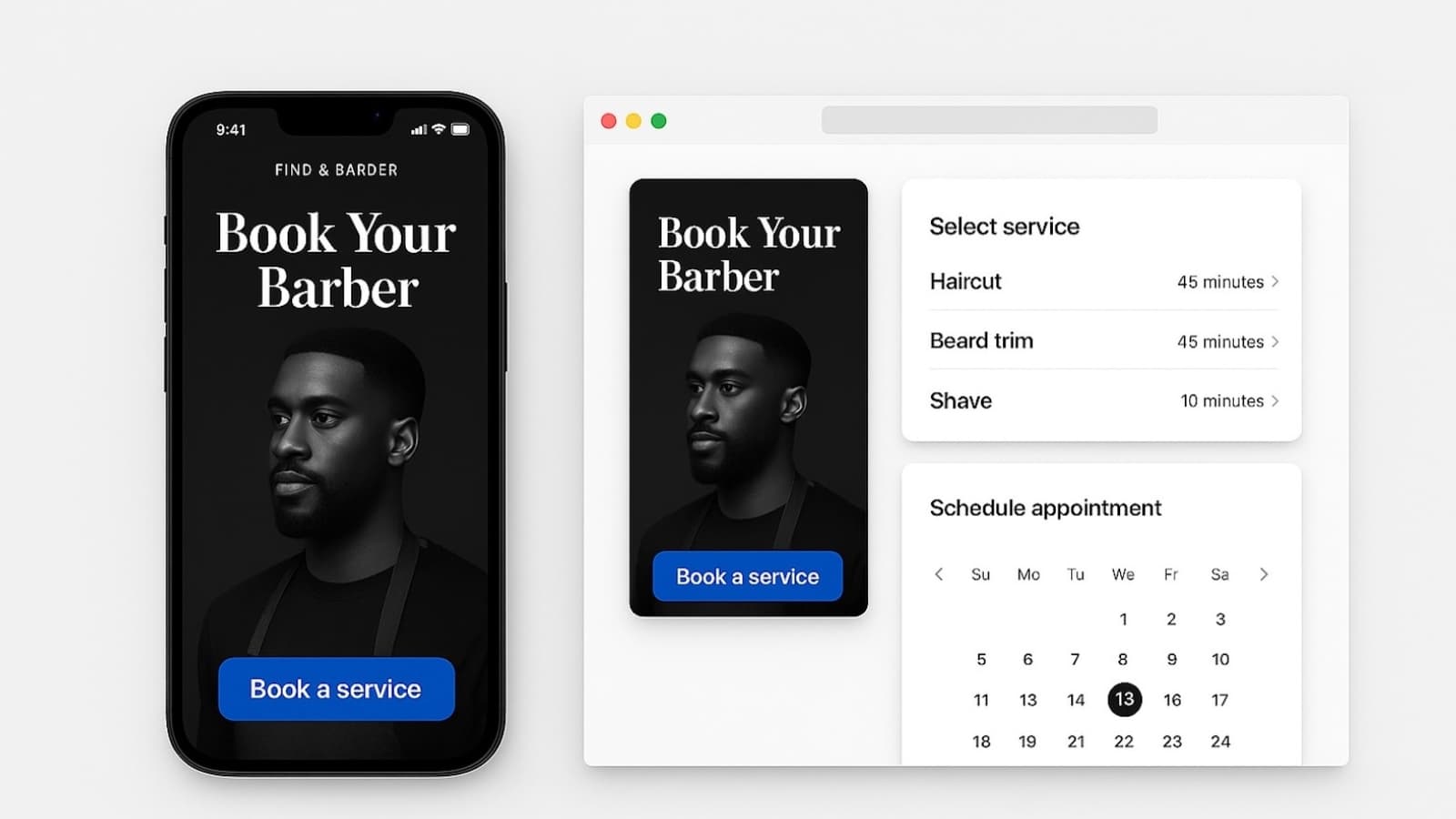 Barber booking app screens